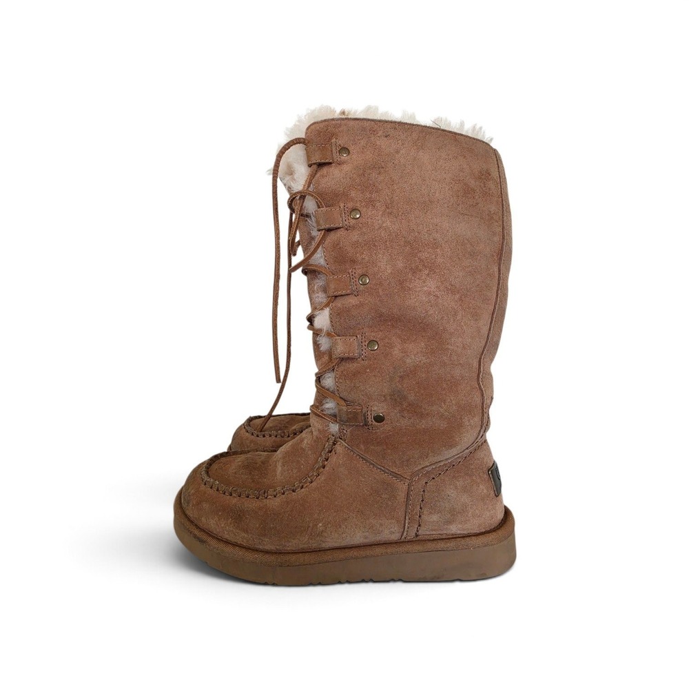 UGG Suede Retro Tan Tularosa Shearling High Lace Up Mocasin Boots sz 6